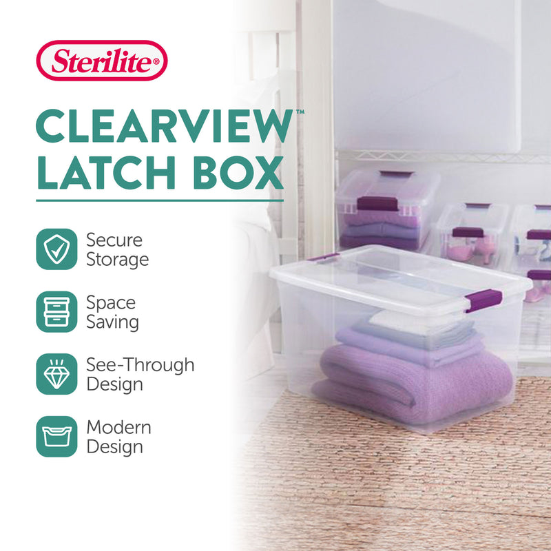 Sterilite 66 Quart Clear Plastic Latching Handle Storage Container Tote, 6 Pack