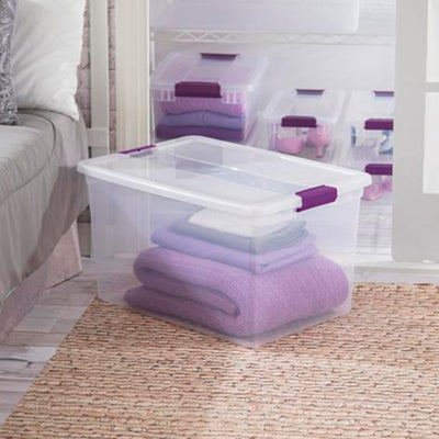 Sterilite 66 Quart Clear Plastic Latching Handle Storage Container Tote, 6 Pack - VMInnovations
