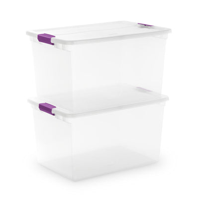 Sterilite 66 Quart Clear Plastic Latching Handle Storage Container Tote, 6 Pack