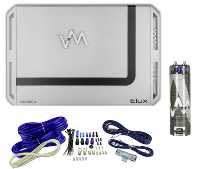 VM Audio EXA2400.2 2400W 2 Channel Amp + 4 Gauge Blue Wiring Kit + Capacitor