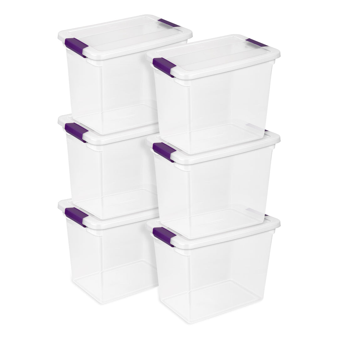 Sterilite 27 Qt ClearView Latch Storage Stackable Bin with Latching Lid, 6 Pack