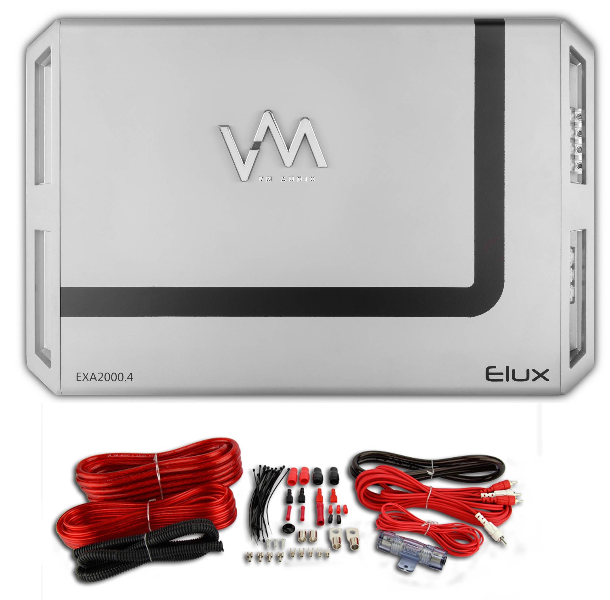 VM Audio EXA2000.1 2000W Mono Car Amplifier Power Amp + Red 4 Gauge Wiring Kit