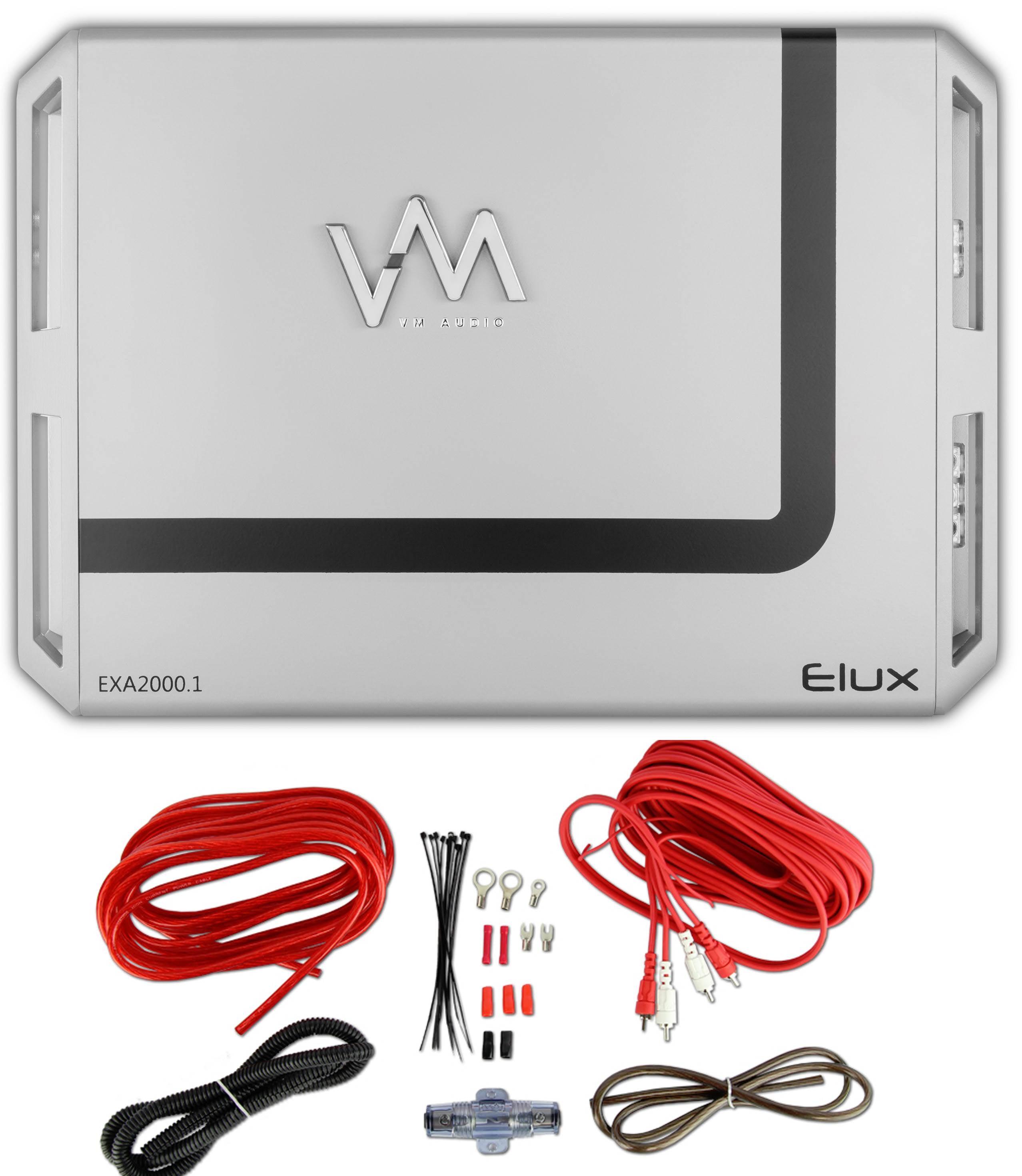 VM Audio EXA2000.1 2000W Mono AB Car Amplifier Amp + 8 Gauge Red Wiring Kit