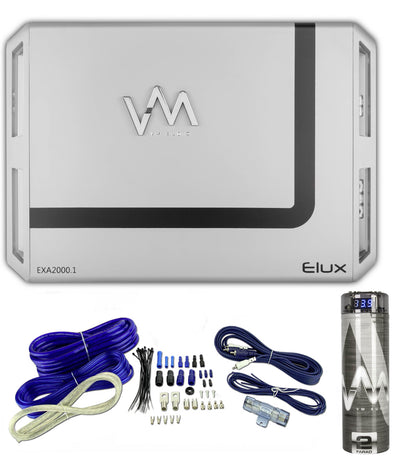 VM Audio EXA2000.1 2000W Mono Car Amp + 4 Gauge Blue Wiring Kit + 2.0 Capacitor