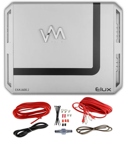 New VM Audio EXA1600.2 1600W 2 Channel Car Amplifier + 8 Gauge Red Wiring Kit