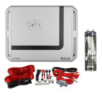 New VM Audio EXA1600.2 1600W 2 Channel Ampl + 4 Gauge Red Wiring Kit + Capacitor