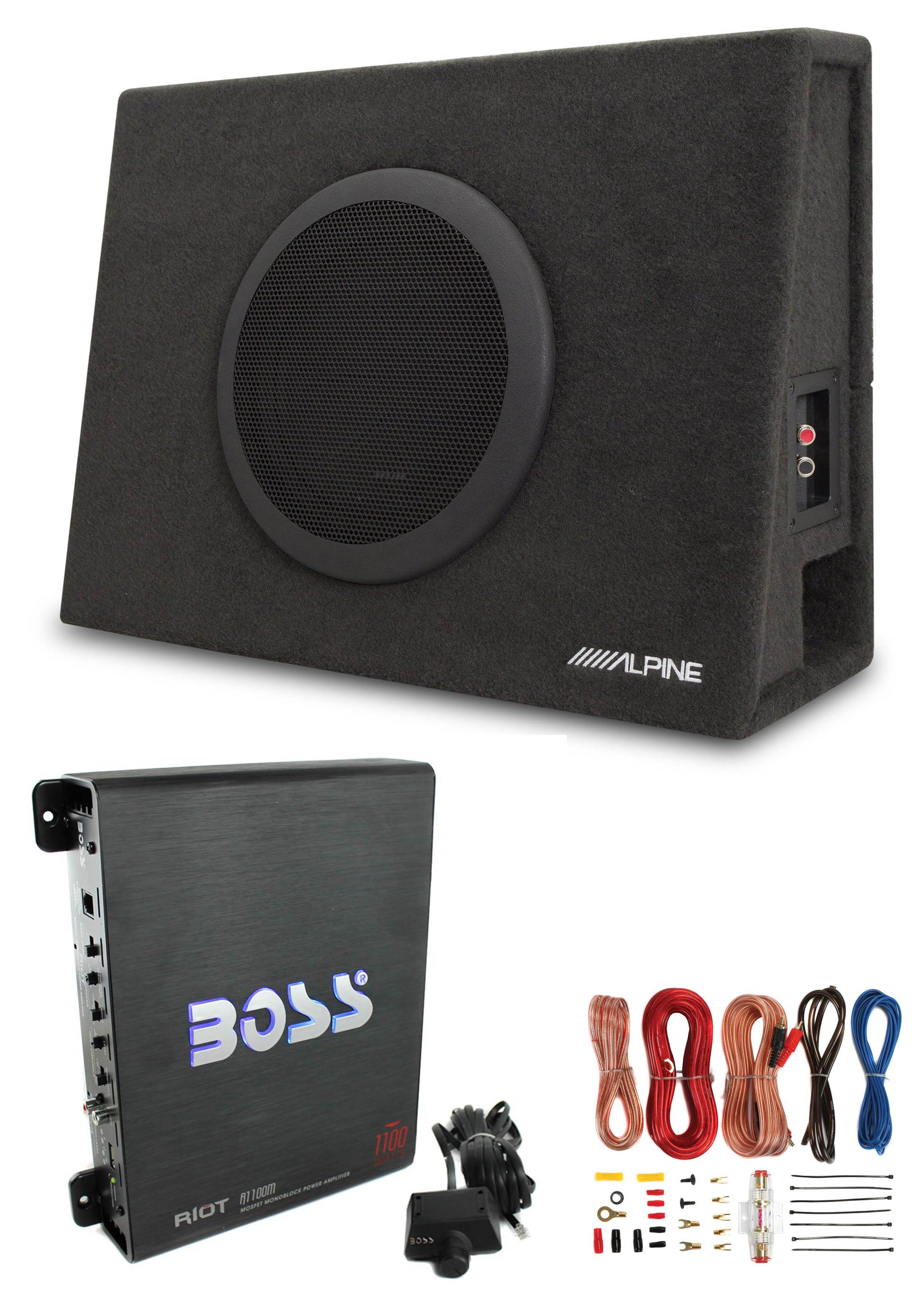 Alpine SBT-S10V 10 Inch 1000 Watt Loaded Ported Sub Box+Boss Amplifier+Amp Kit