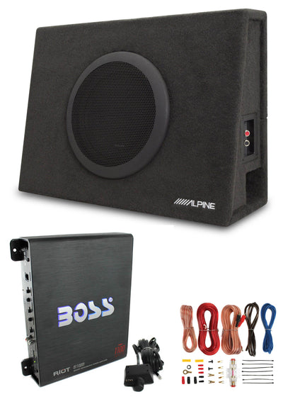 Alpine SBT-S10V 10 Inch 1000 Watt Loaded Ported Sub Box+Boss Amplifier+Amp Kit