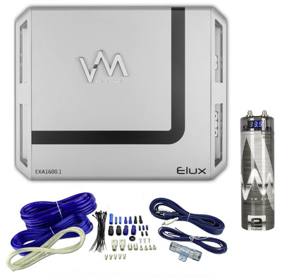 VM Audio EXA1600.1 1600W Mono Amp+ Blue 4 Gauge Wiring Kit + 2.0 Capacitor