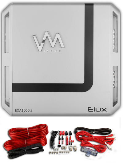VM Audio Elux EXA1000.2 1000W 2 Channel Amplifier Amp + 4 Red Gauge Wiring Kit
