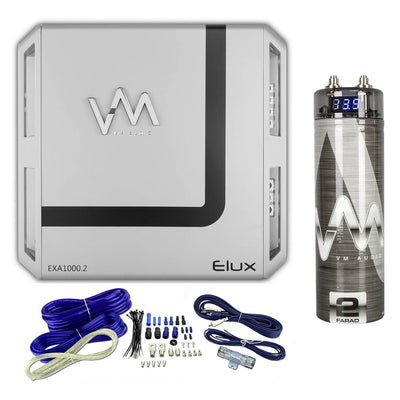VM Audio Elux EXA1000.2 1000W 2 Channel Amplifier Amp + 4 Gauge Blue Wire Kit