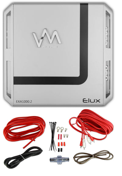 VM Audio Elux EXA1000.2 1000W 2 Channel Amplifier Amp + 8 Gauge Red Wiring Kit