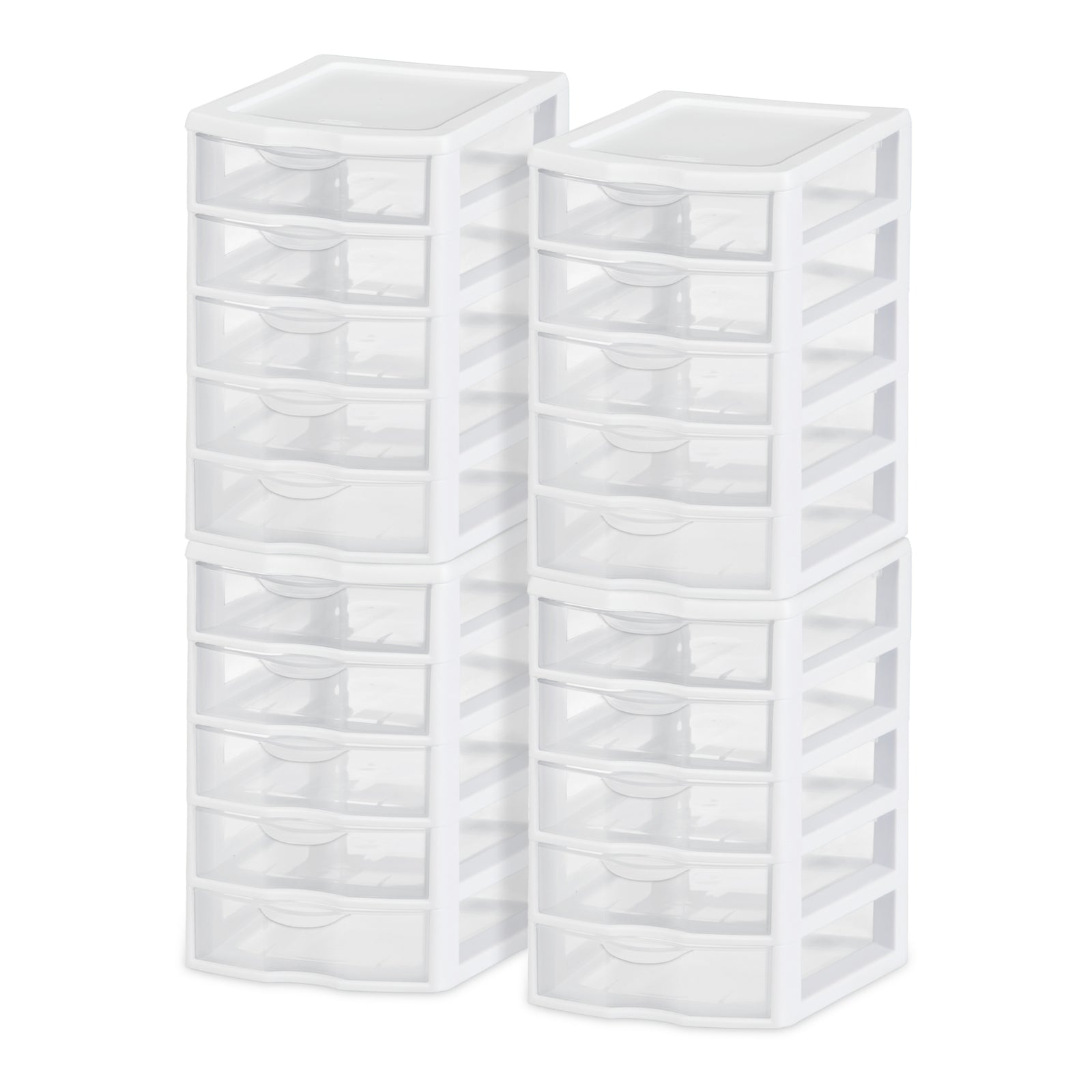 Sterilite Clearview Small Plastic 5 Drawer Desktop Storage System, 4 Pack, White - VMInnovations
