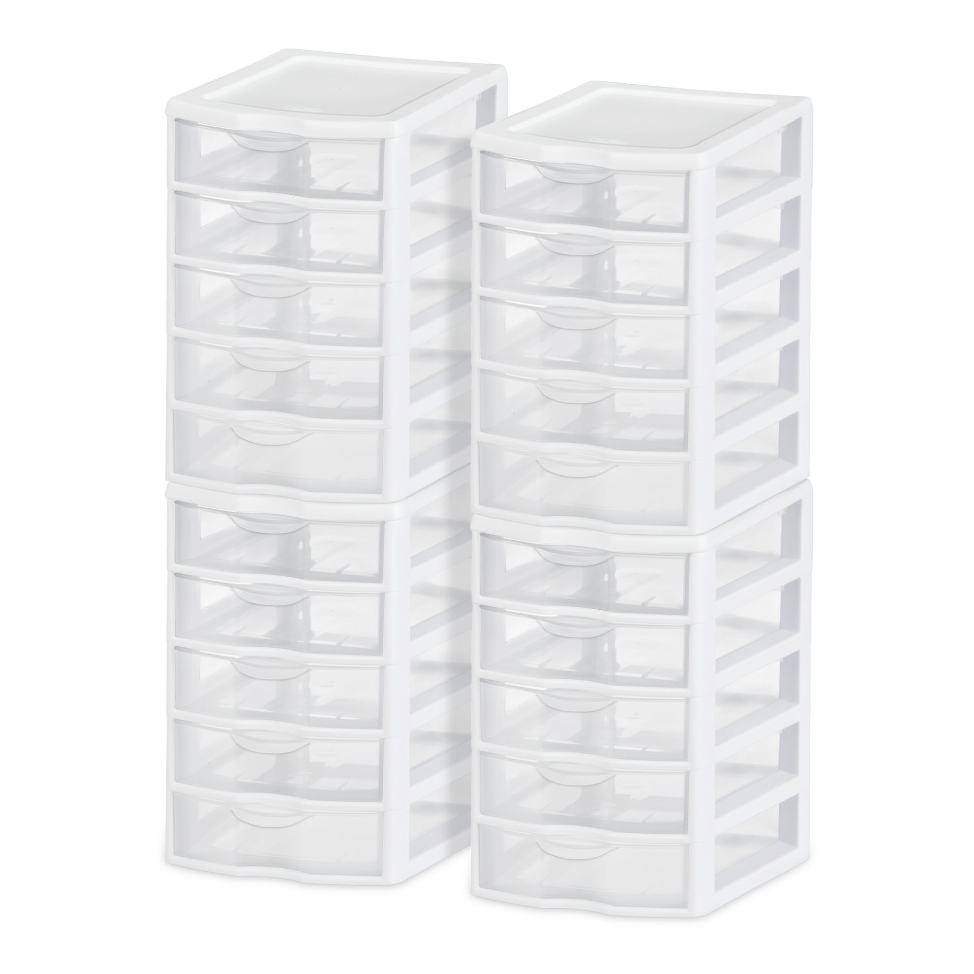 Sterilite Clearview Small Plastic 5 Drawer Desktop Storage System, 4 Pack, White - VMInnovations
