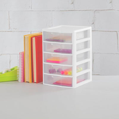 Sterilite Clearview Small Plastic 5 Drawer Desktop Storage System, 4 Pack, White - VMInnovations