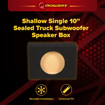 QPower Shallow Single 10" Sealed Truck Subwoofer Speaker Box, 18" x 13" x 5.25" - VMInnovations