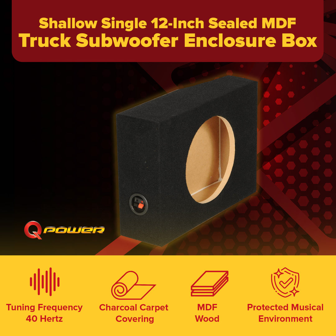 Q Power Shallow Single 12 In Sealed MDF Truck Subwoofer Enclosure Box (Open Box)