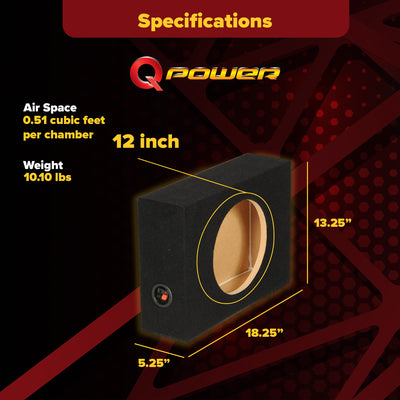 Q-Power Shallow Single 12" Sealed Truck Subwoofer Sub Box | Used