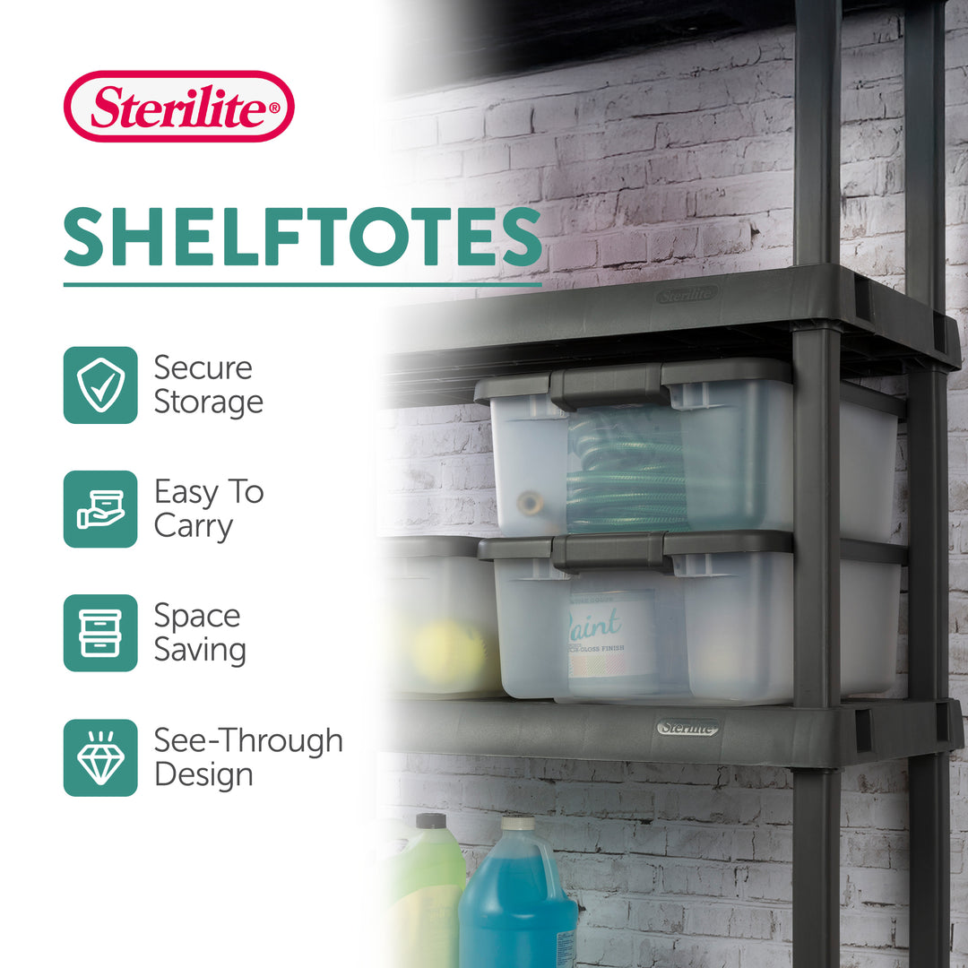 Sterilite 25 Quart ShelfTote, Stackable Storage Bin with Latching Lid, 6 Pack