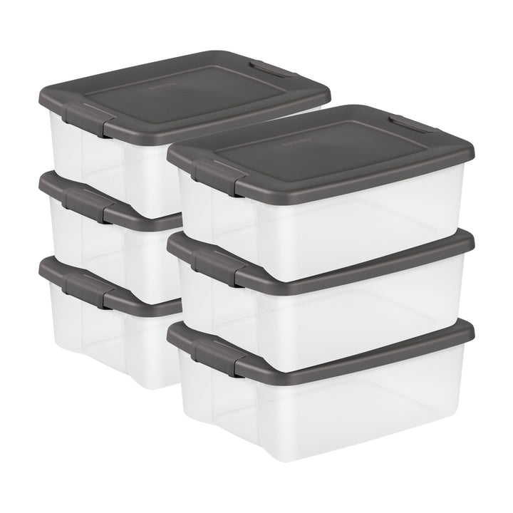 Sterilite 25 Quart ShelfTote, Stackable Storage Bin with Latching Lid, 6 Pack