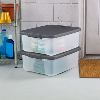 Sterilite 19368606 25 Qt. Shelf Tote Driftwood Lid Clear Base DONT USE