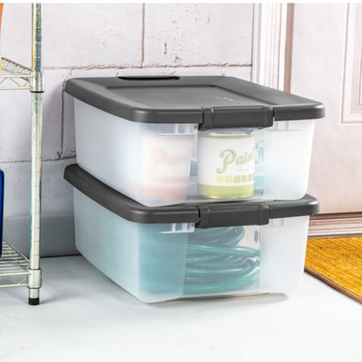 Sterilite 25 Quart ShelfTote, Stackable Storage Bin with Latching Lid, 6 Pack - VMInnovations
