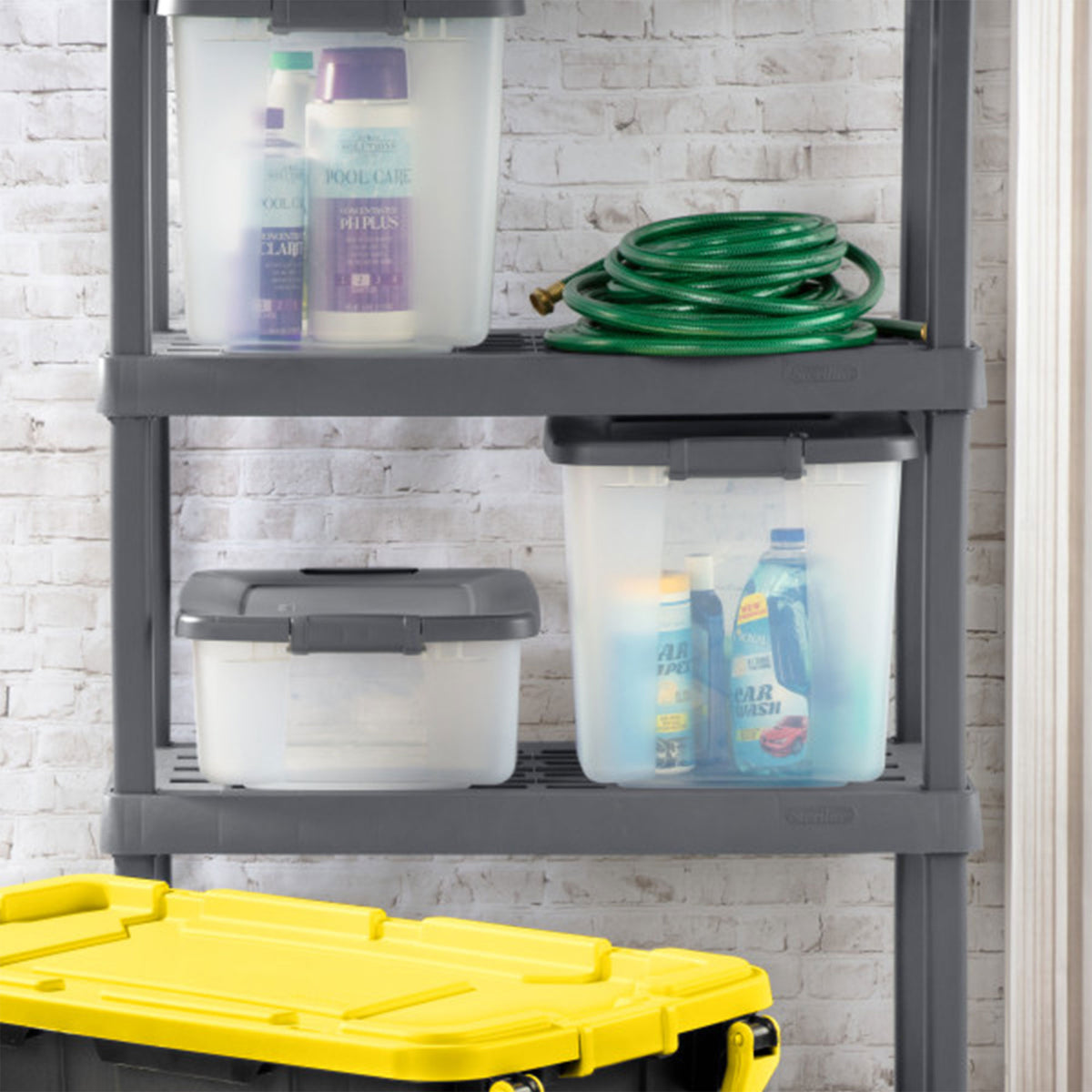 Sterilite 19368606 25 Qt. Shelf Tote Driftwood Lid Clear Base DONT USE