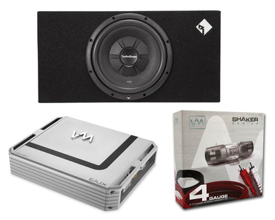 Rockford Fosgate R2S-1X12 12" 500W Slim Subwoofer + Box + 1600W Amp + Amp Kit