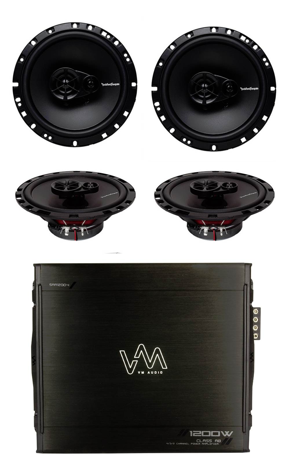 4) Rockford Fosgate R165X3 6.5" 180W Car Speakers + 1200W 4-Channel Amplifier