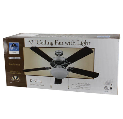 Living Traditions 52" Tri-Mount 3 Speed 5 Blade Ceiling Fan w/Light |Nickel - OB