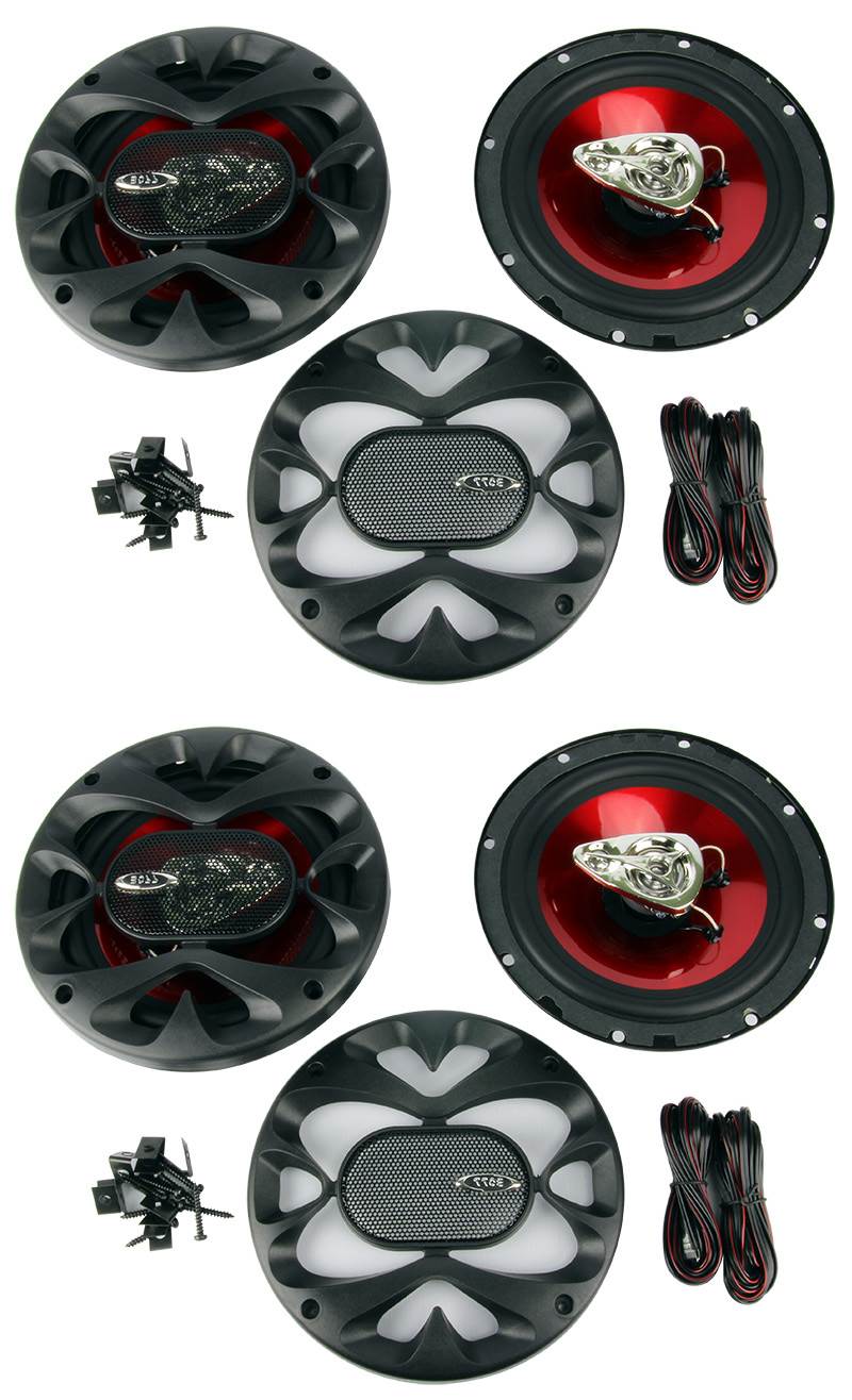 4) Boss CH6530 6.5" 3-Way 600W Car Coaxial Speakers + 1300W 4 Channel Amplifier
