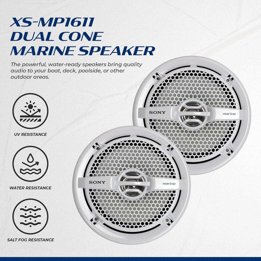 2) Sony 6.5" 140 Watt Dual Cone Marine Stereo Speakers, White (Open Box)