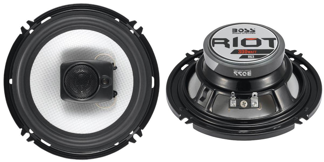 4) Boss R63 6.5" 300W 3 Way Coaxial Speakers +R1002 200W 2 Channel Amplifier Amp