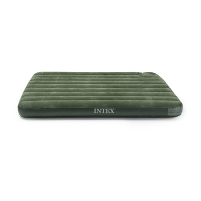 Intex 66929E Inflatable Downy Queen Air Bed Camping Mattress w/ Foot Pump, Green