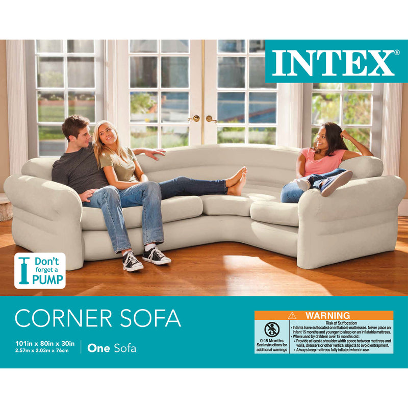 Intex Inflatable Corner Living Room Air Mattress Sectional Sofa Couch, Beige - VMInnovations