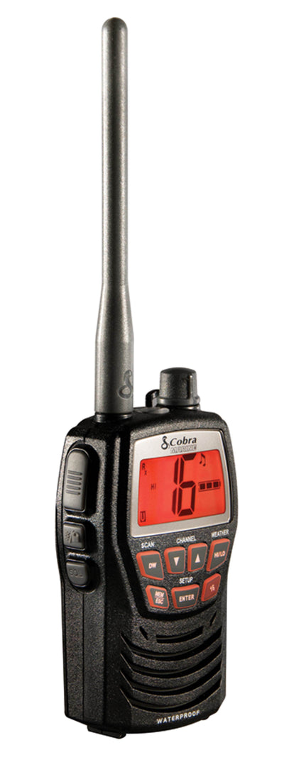 Cobra MR-HH125 3W Rechargeable 2-Way VHF Walkie Talkie Marine Boat Radio | Black