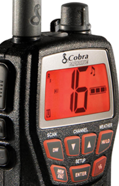 Cobra MR-HH125 3W Rechargeable 2-Way VHF Walkie Talkie Marine Boat Radio | Black
