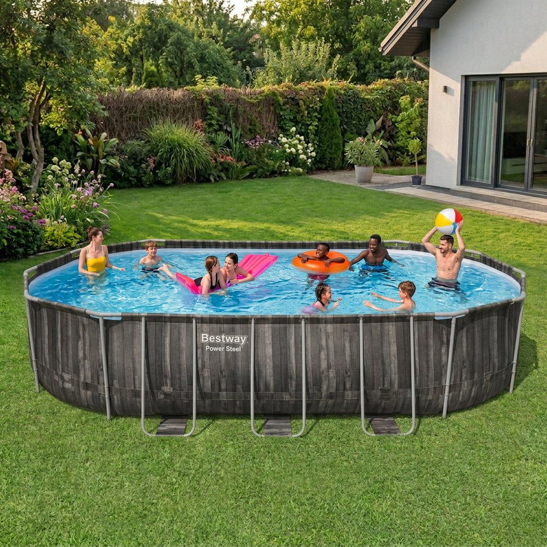 Bestway Power Steel 20' x 12' x 48" Oval Above Ground Outdoor Swimming Pool Set - VMInnovations
