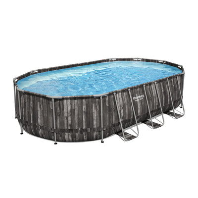 Bestway 5611SE-BW Power Steel Frame 20 x 12 x 4 Foot Above Ground Oval Pool Set