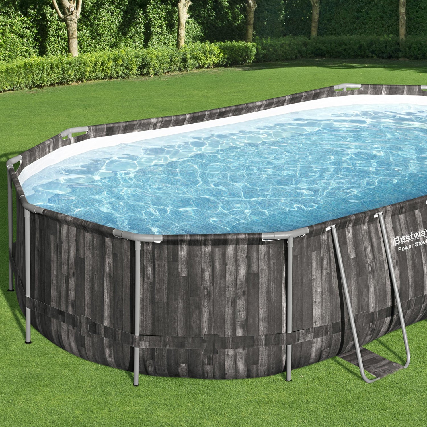 Bestway 5611SE-BW Power Steel Frame 20 x 12 x 4 Foot Above Ground Oval Pool Set