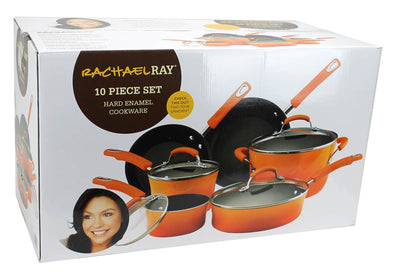 Rachael Ray 10-Piece NonStick Hard Enamel Cookware Set Pots Pans (Open Box)