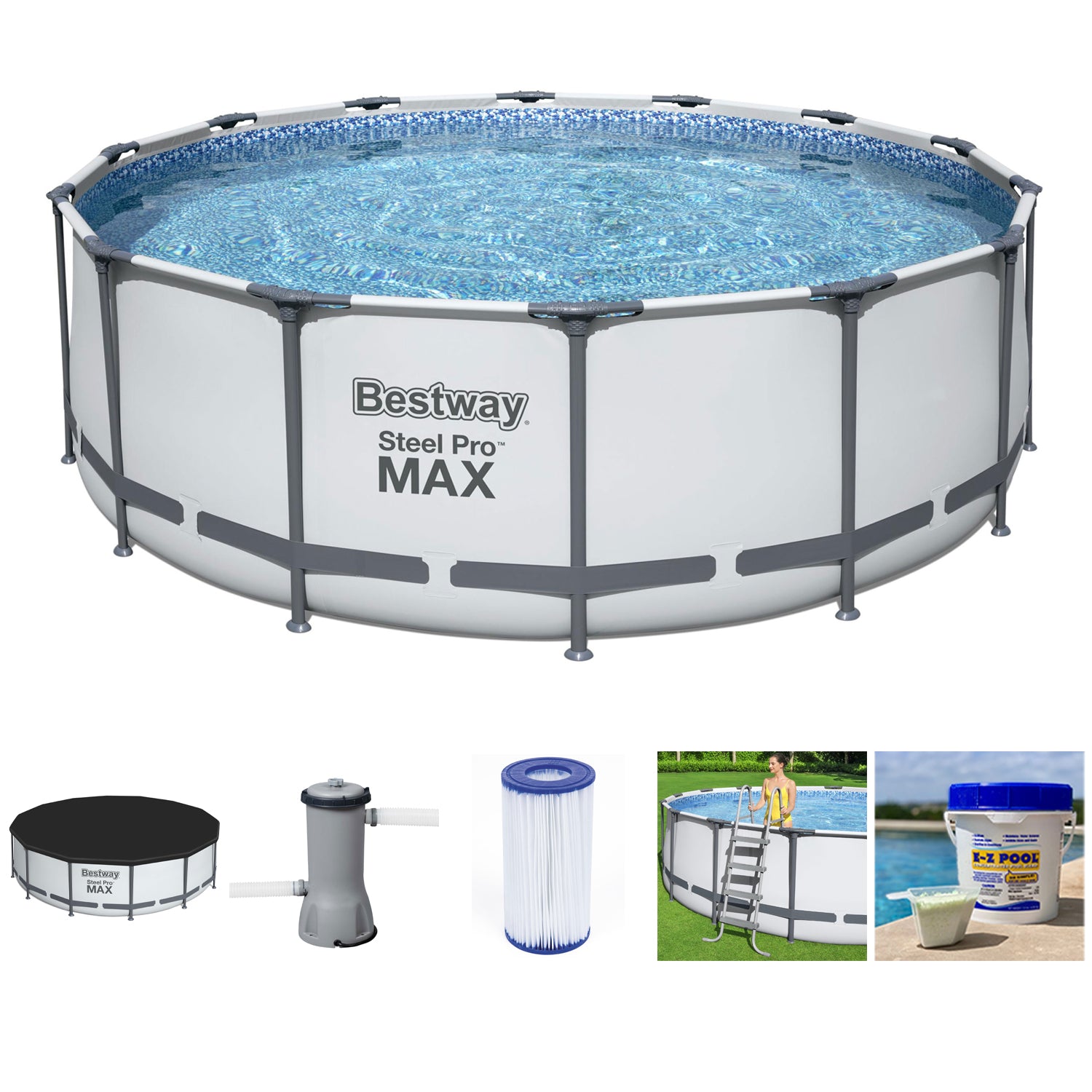 Bestway Steel Pro MAX 14 x 4 Foot Frame Above Ground Round Swimming Pool Set - VMInnovations