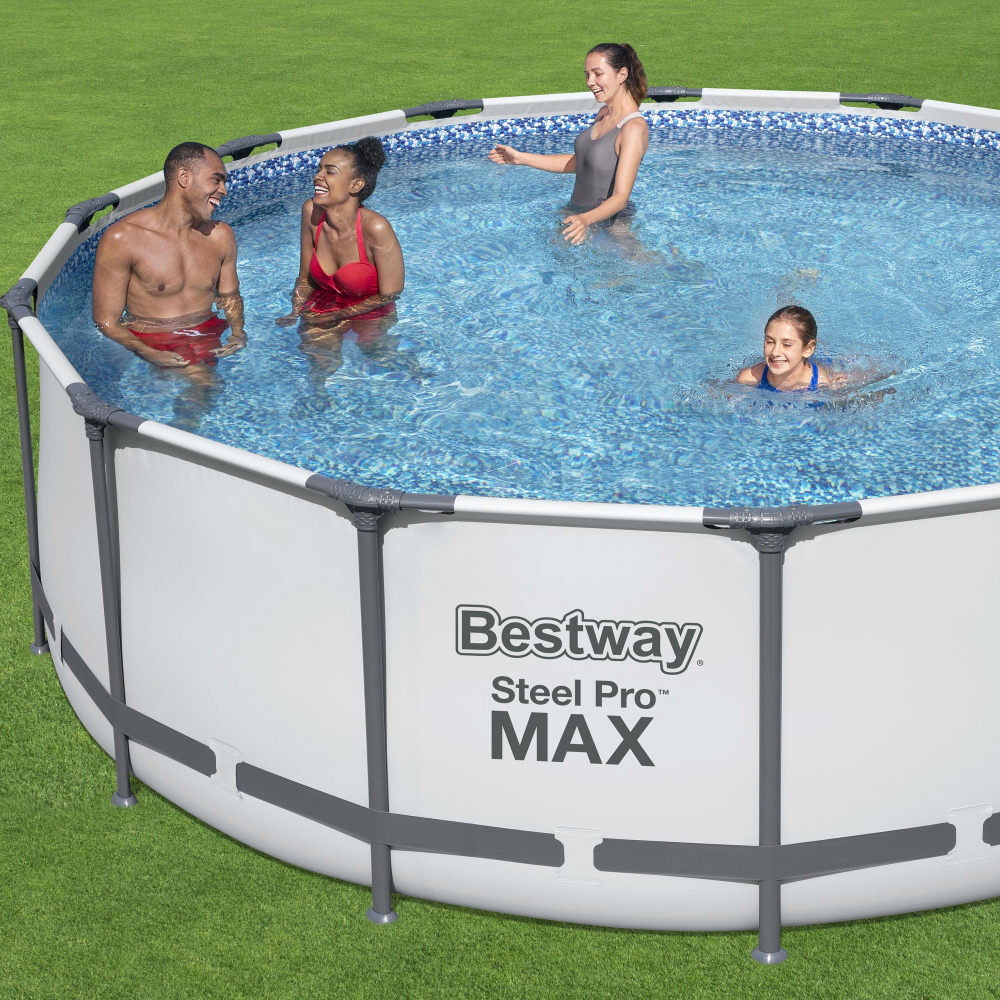 Bestway Steel Pro MAX 14 x 4 Foot Frame Above Ground Round Swimming Pool Set