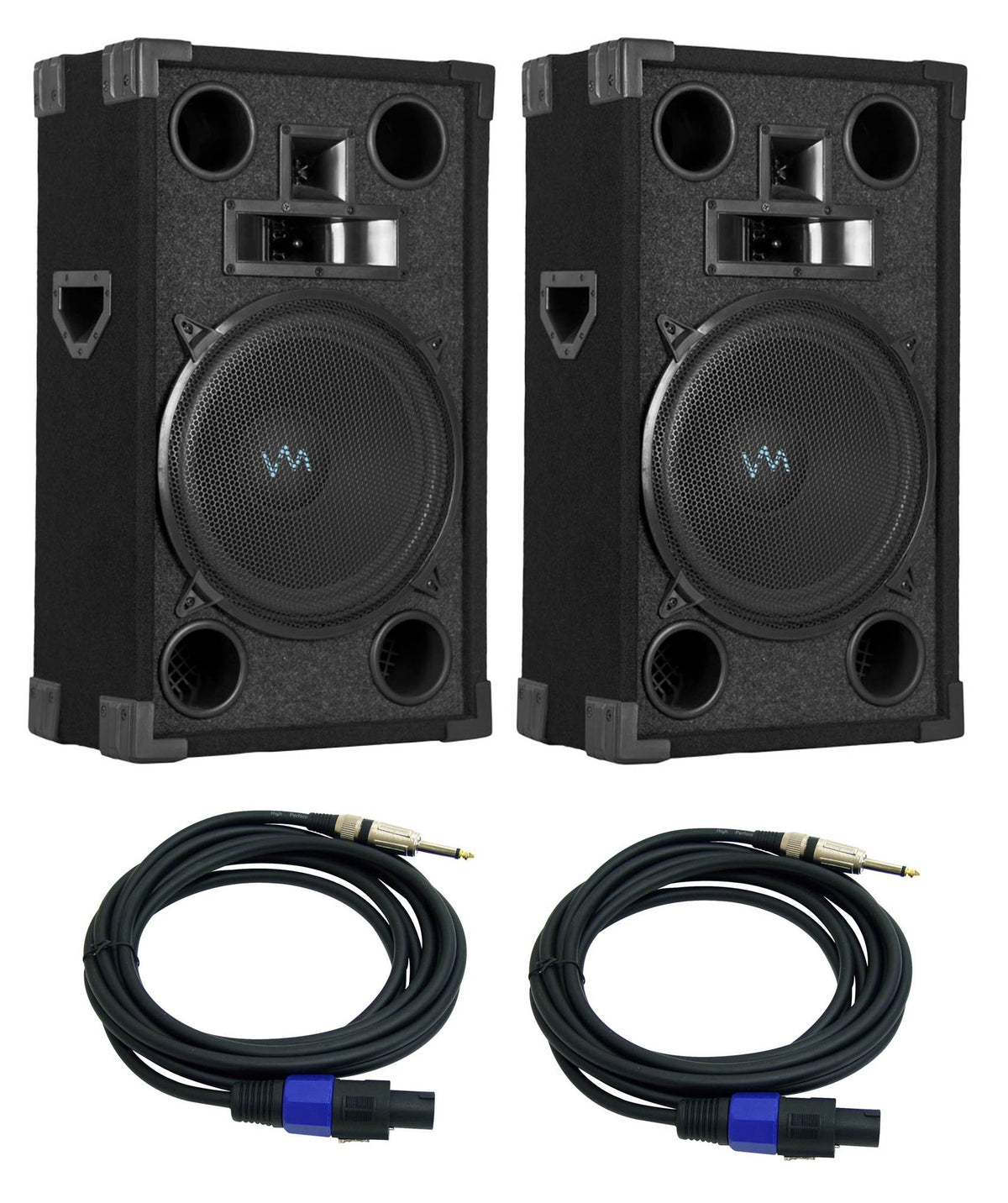 2)  VM Audio VAS38P 8" 800 Watt DJ Passive Speaker System Pair + 2 15' Cables