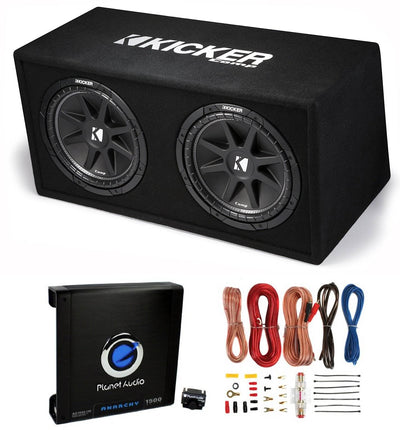 Kicker DC122 Dual 12" 600W Loaded Car Subwoofers, Box, 1500W Mono Amp, & Amp Kit
