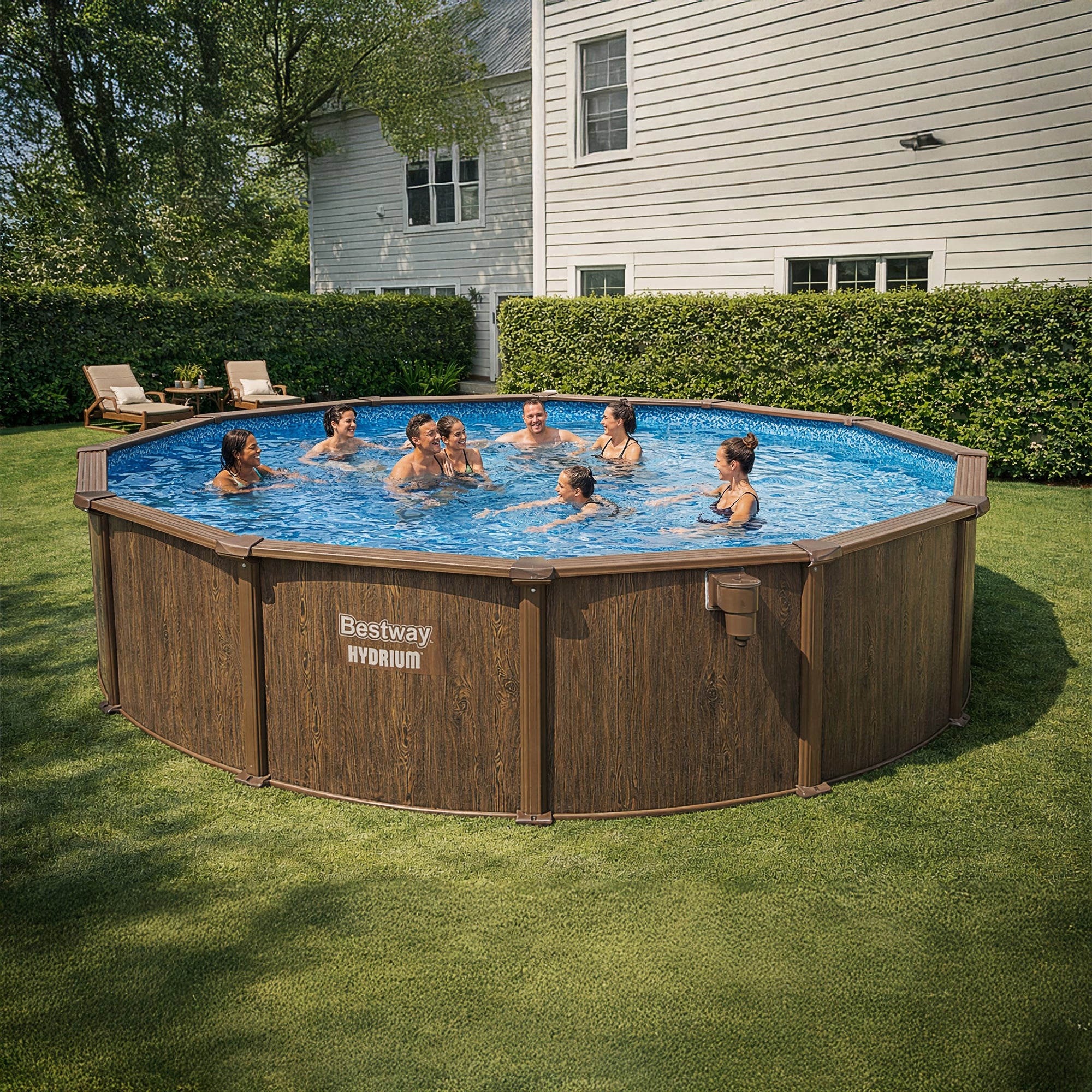 Bestway Hydrium 18' x 52" Round Steel Wall Above Ground Swimming Pool Set, Brown - VMInnovations