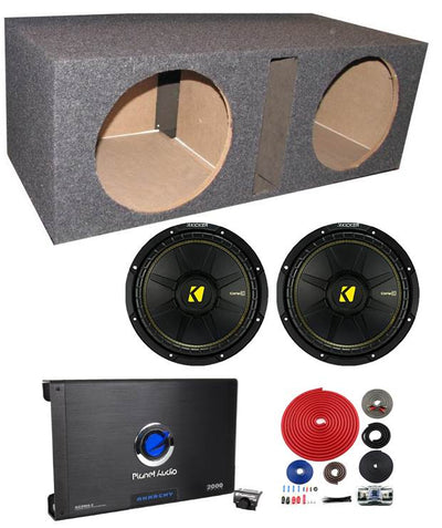 2) New Kicker 44CWCS104 10" 1000W Car Subwoofers + Sub Box + Amplifier + Amp Kit