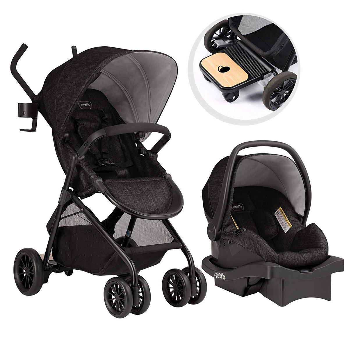 Evenflo Sibby Travel System with LiteMax 35 Infant Car Seat, Charcoal (Used)