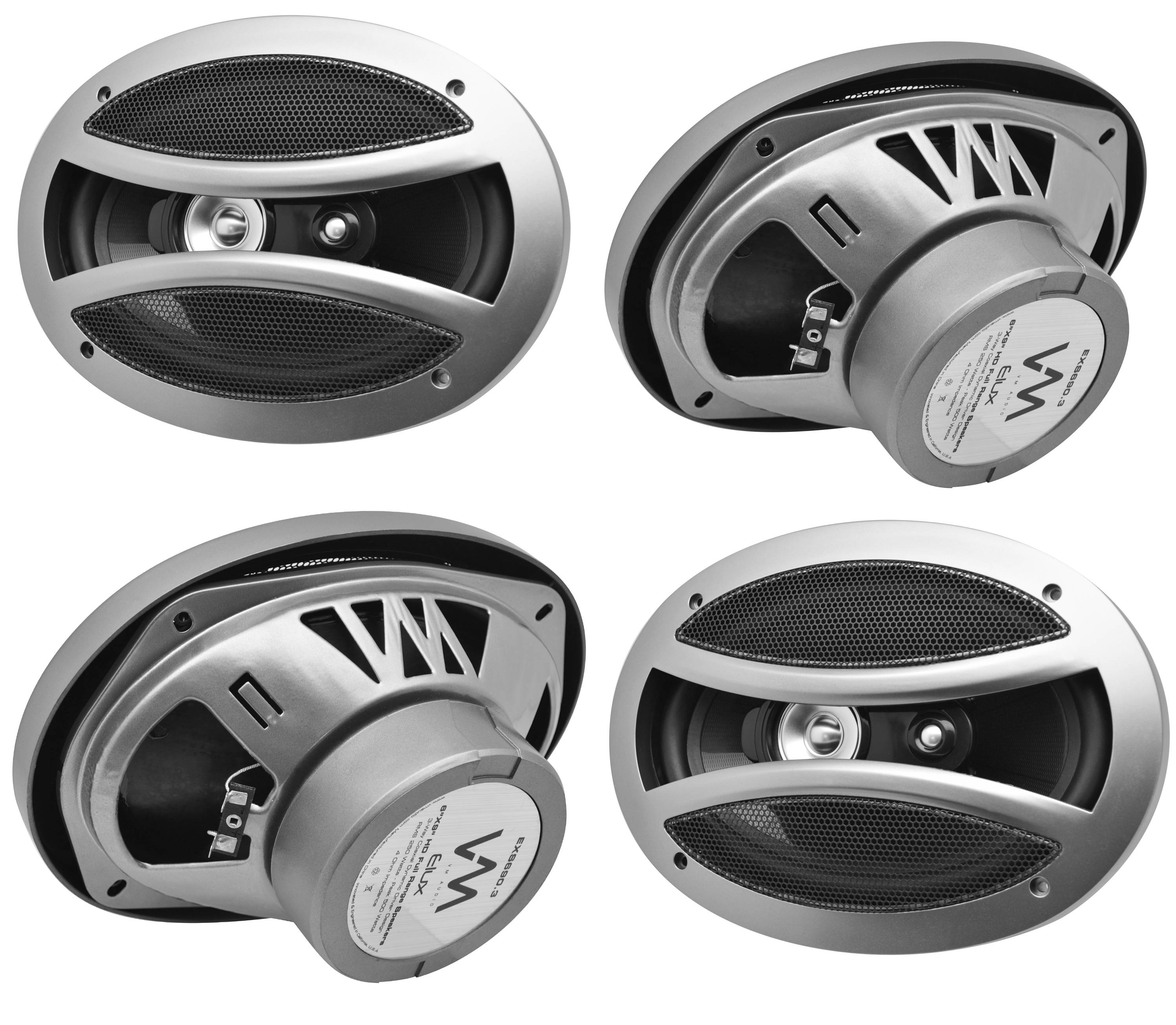 4) VM Audio EXS690.3 6x9" 500 Watt 3-Way Full Range Coaxial Car Speakers (Four)
