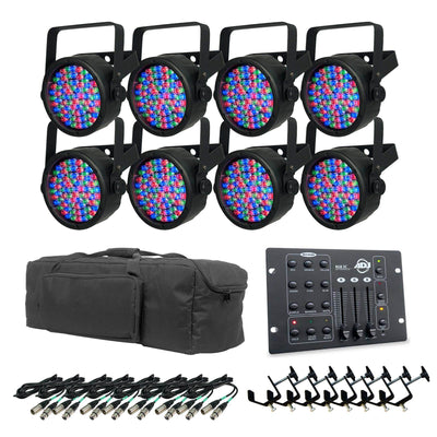 Chauvet SlimPar 38 LED Pro DJ RGB Lights (8) + ADJ RGB3C Controller + Travel Bag